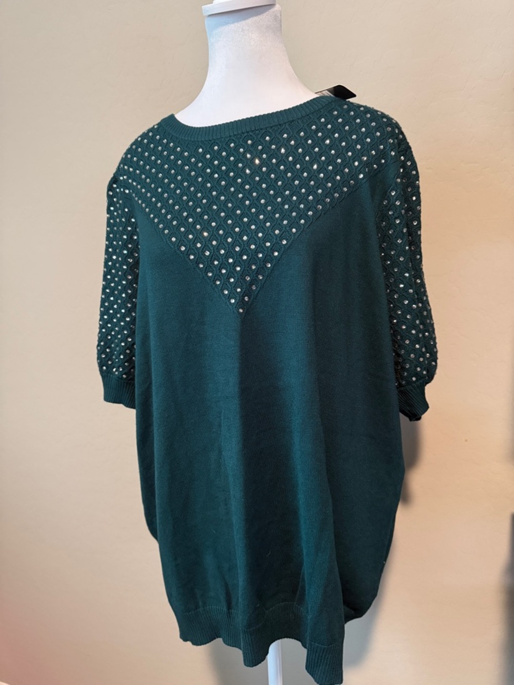 Belldini Dark Green Studded Scoop Neck Sweater